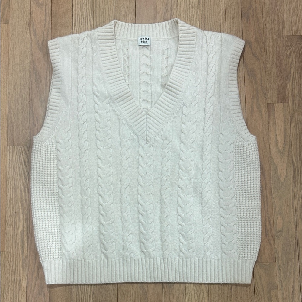 Sunday Best Cream V-Neck Cable Knit Sweater Vest